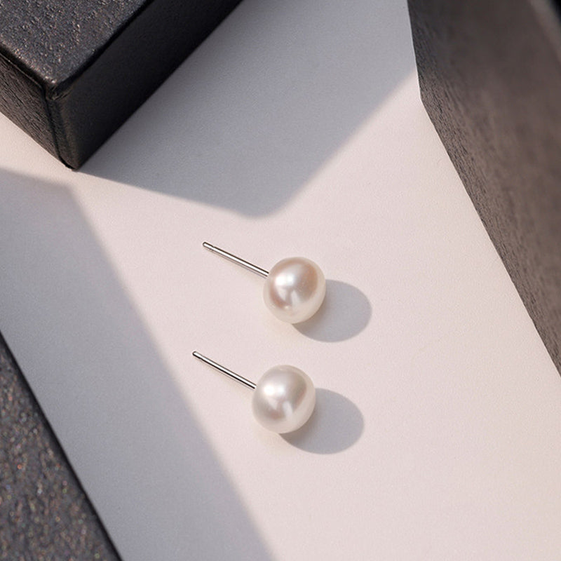 Classic Pearl Stud Earrings with S925 Silver Posts