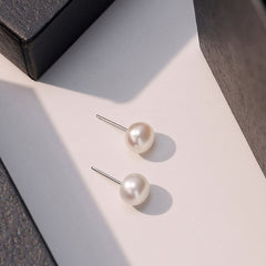 Classic Pearl Stud Earrings with S925 Silver Posts