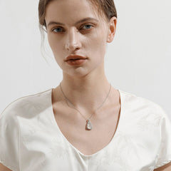 White Chalcedony Gourd Pendant Necklace in S925 Sterling Silver