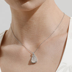 White Chalcedony Gourd Pendant Necklace in S925 Sterling Silver
