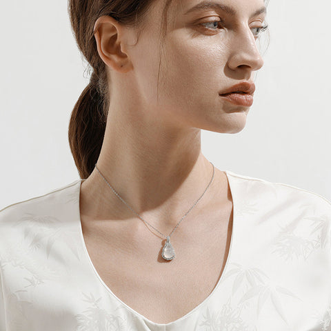 White Chalcedony Gourd Pendant Necklace in S925 Sterling Silver