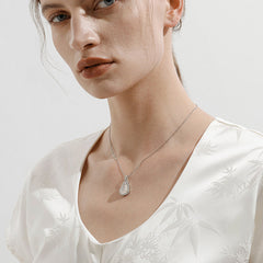 White Chalcedony Gourd Pendant Necklace in S925 Sterling Silver