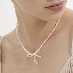 Delicate Bow Pearl Pendant Necklace