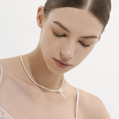 Delicate Bow Pearl Pendant Necklace