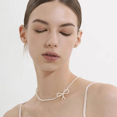 Delicate Bow Pearl Pendant Necklace